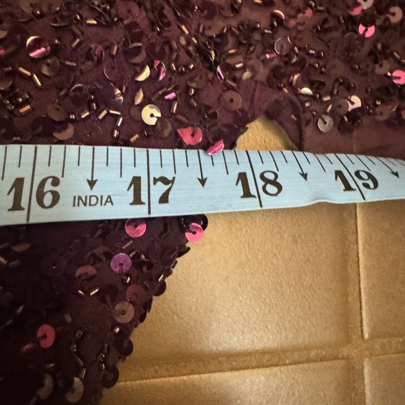 ADRIANNA PAPELL Silk Sequin Purple V Neck Formal Dressy Cocktail Top LG Wedding - Picture 15 of 17